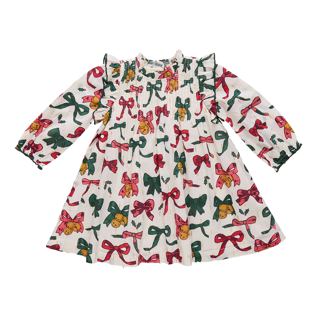 Jaipur Dress Dress-Christmas Bows & Bells 4Y